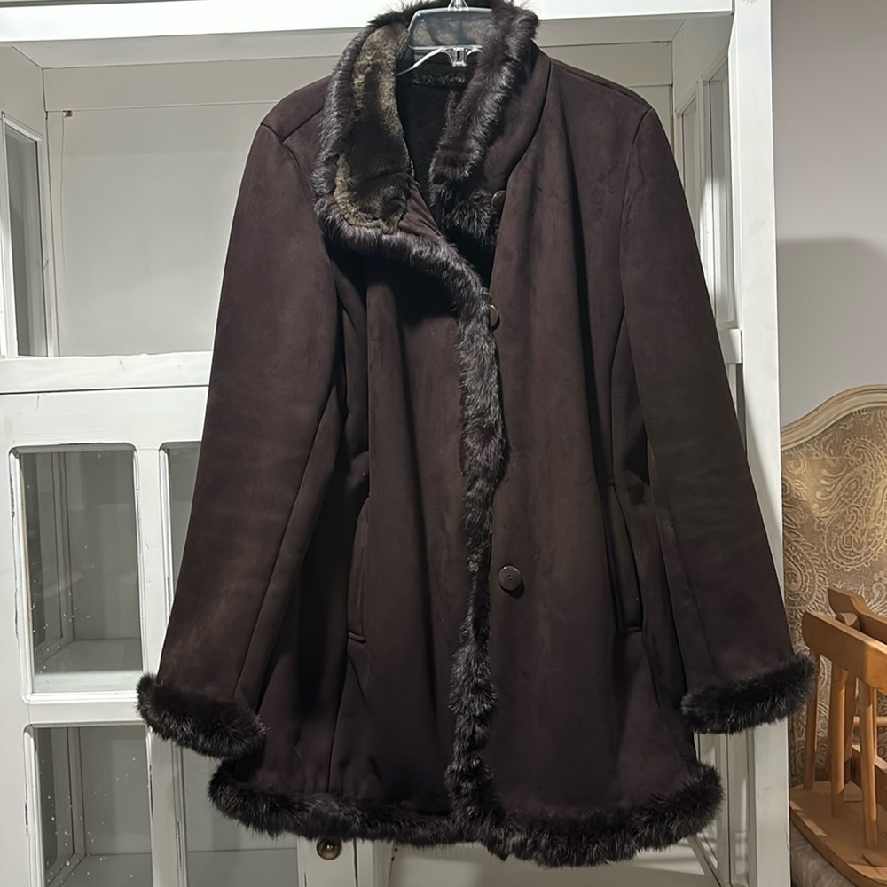 Brown Coat with Fur Lining Size L